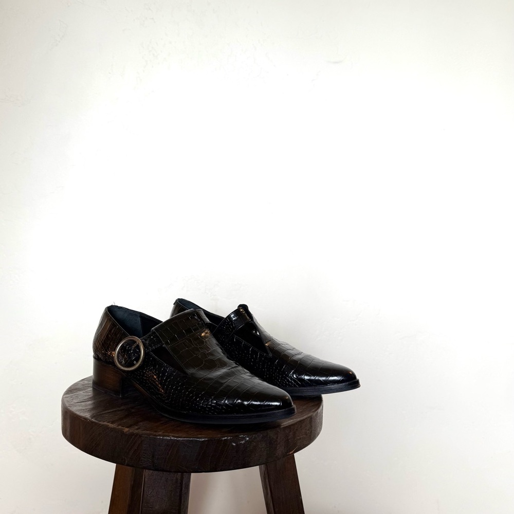 Freda Salvador Black Croco Mary Jane Loafers - 5.5 - Picture 3 of 5